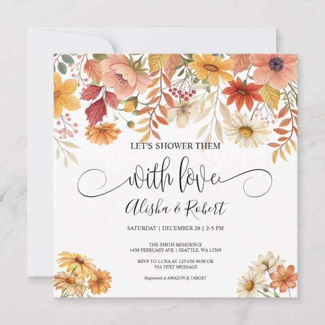 Fall Floral Couples Shower Invitation (Front)