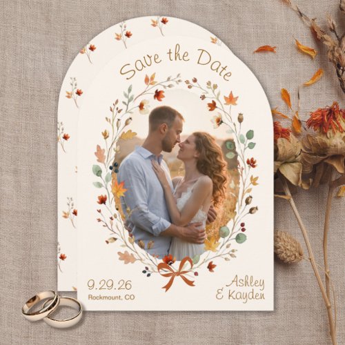 Fall Floral Cream Photo Wedding Save the Date