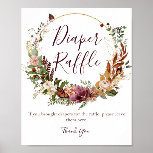 Fall Floral Diaper Raffle Baby Shower Sign