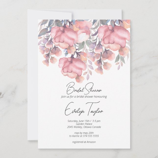 Fall floral Dusty rose Bridal Shower Invitation (Front)