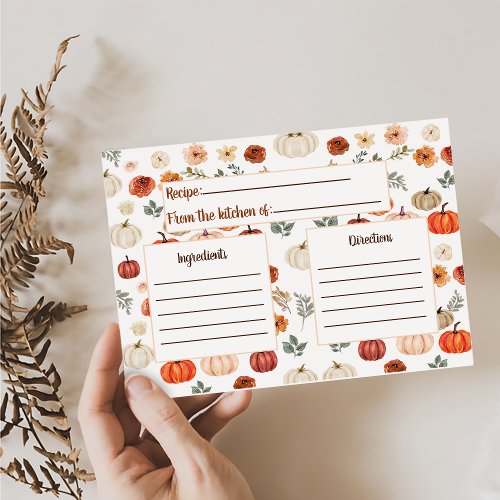 Fall Floral Elegant Bridal Shower Recipe Card