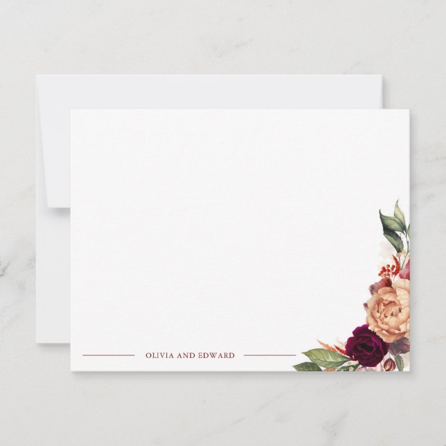 Fall Floral Elegant Full Name or Couple's Names Note Card (Front)