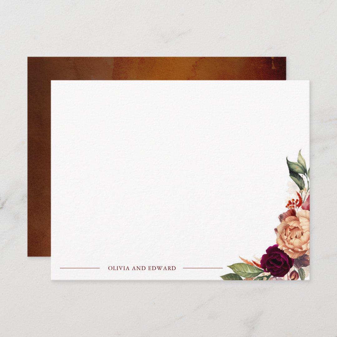 Fall Floral Elegant Full Name or Couple's Names Note Card | Zazzle