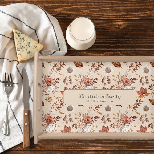 Fall floral elegant retro family name personalized serving tray