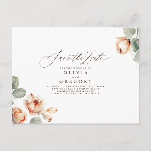 Fall Floral Elegant Save the Date Announcement Postcard