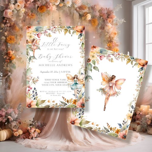 Fall Floral Enchanted Fairy Daisy Girl Baby Shower Invitation