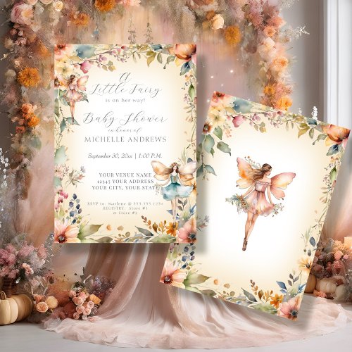 Fall Floral Enchanted Fairy Gold Girl Baby Shower Invitation