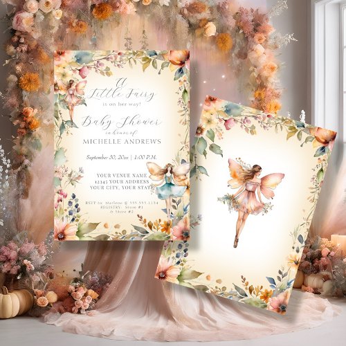 Fall Floral Enchanted Fairy Sage Girl Baby Shower Invitation