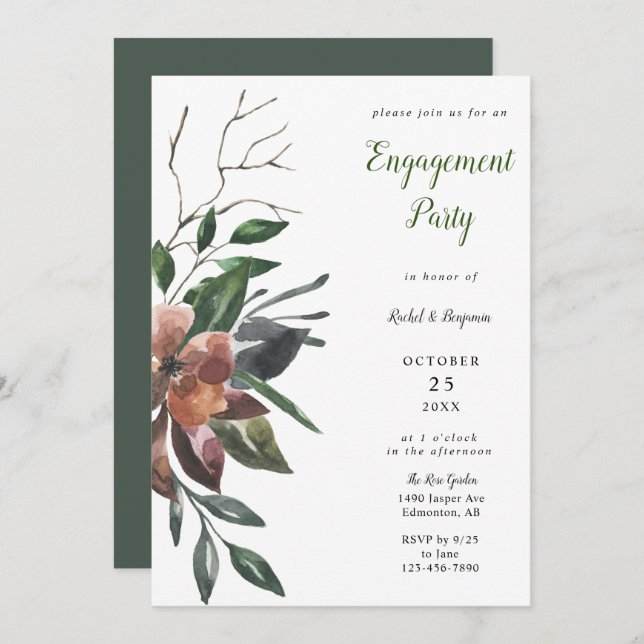 Fall Floral Engagement Party Autumn Wine Rust Invitation (Front/Back)