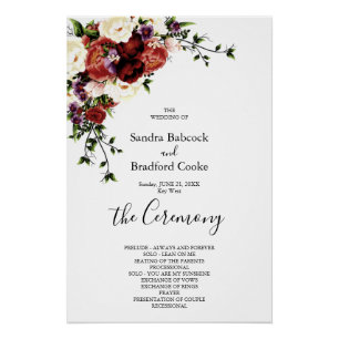 Fall Floral Eucalyptus Wedding Ceremony Program Poster