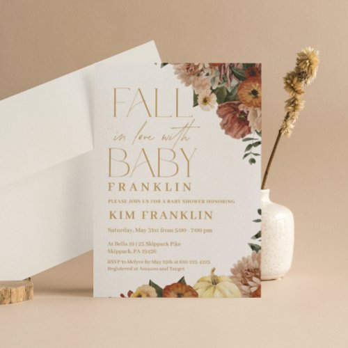 Fall Floral Fall In Love Baby Shower Invitation