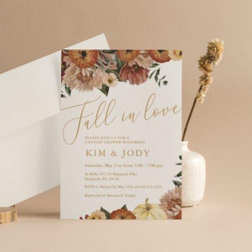 Fall Floral Fall In Love Couples Shower Invitation