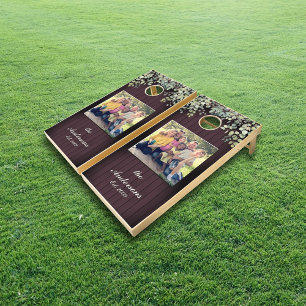 Fall Floral Family Photo Monogram Rustic Wood Corn Cornhole Set