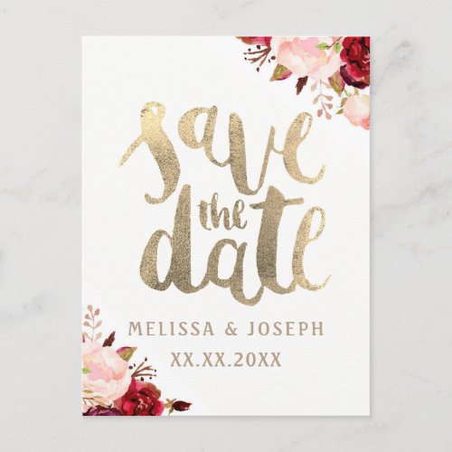 fall floral FAUX gold foil save the date Announcement Postcard
