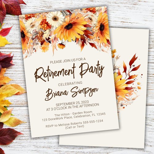 Fall Floral Flowers Ivory Retirement Invitation