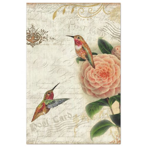 Fall Floral Foliage Hummingbirds Script Decoupage  Tissue Paper