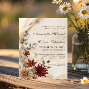 Fall Floral Foliage & Linen Autumn Wedding Invitation