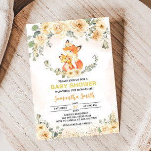 Fall Floral Fox Baby Shower Invitation