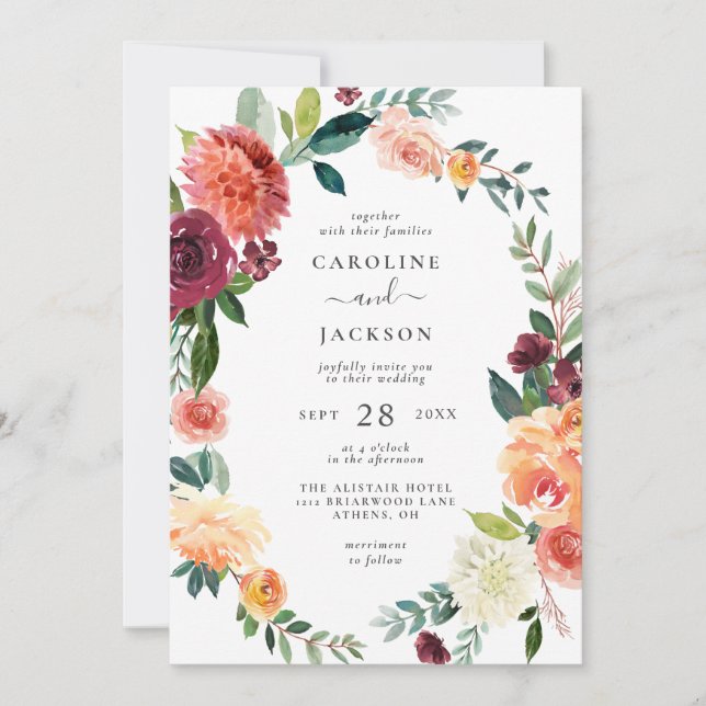 Fall Floral Frame Autumn Wedding Invitation (Front)
