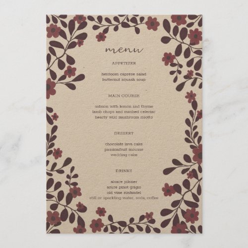 Fall Floral Frame Elegant Modern Rustic CUSTOM Menu