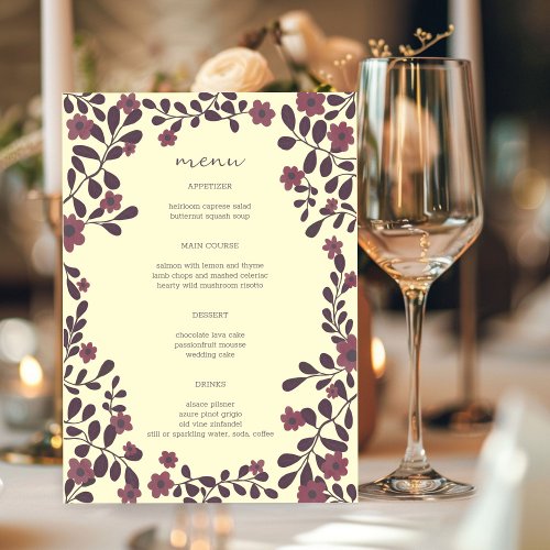 Fall Floral Frame Elegant Modern Rustic CUSTOM Menu