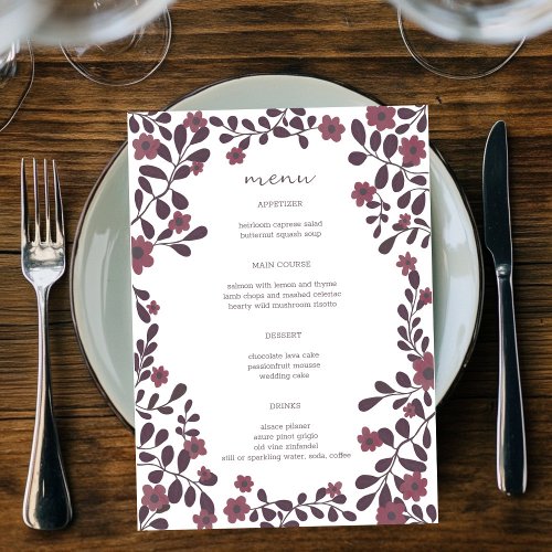 Fall Floral Frame Elegant Modern Rustic CUSTOM Menu