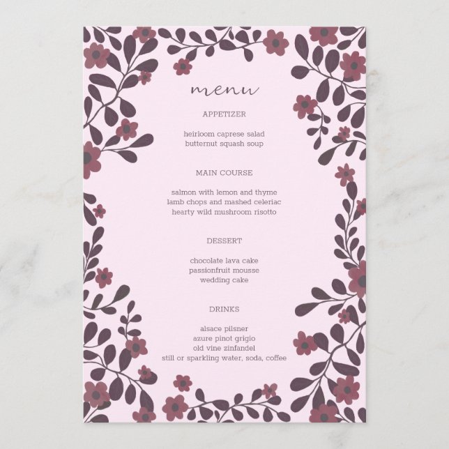 Fall Floral Frame Elegant Modern Rustic CUSTOM Menu (Front)