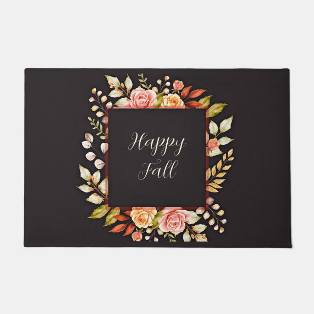 Fall floral frame with customizable text  doormat (Front)