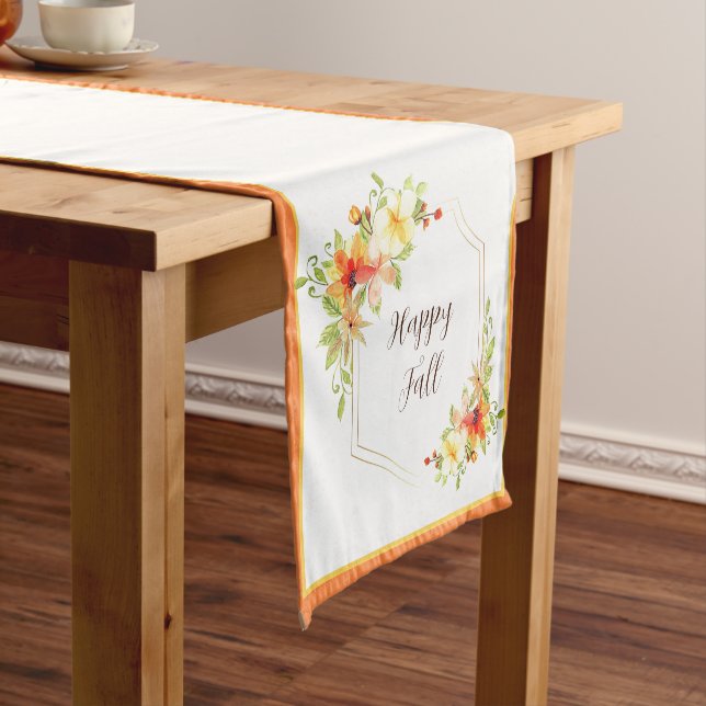 Fall floral frame with customizable text short tab table runner (In Situ)