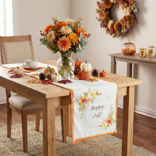 Fall floral frame with customizable text short  table runner