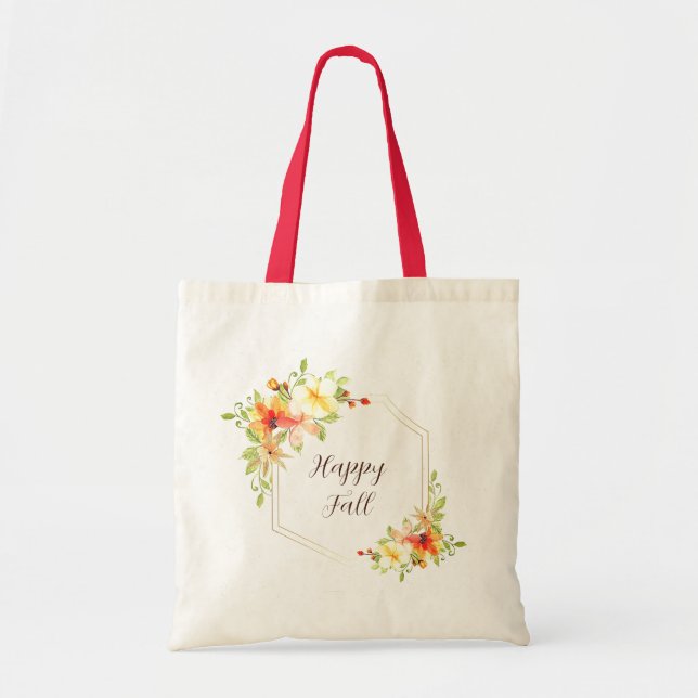 Fall floral frame with customizable text tote bag (Front)