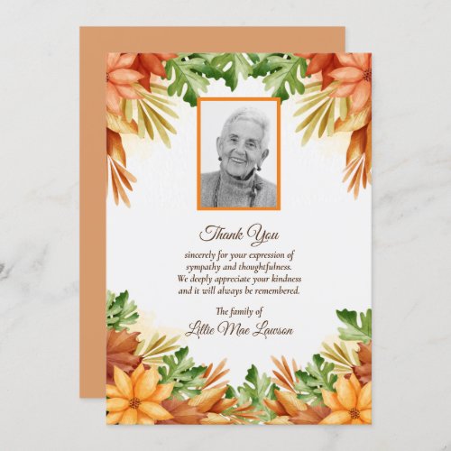 Fall Floral Funeral Memorial Thank You Cards