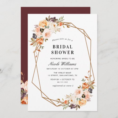 fall floral geometric bridal shower invitation