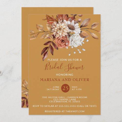 Fall Floral Gold Bridal Shower Invitation