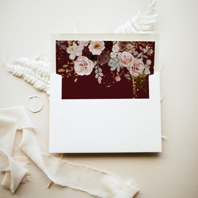 Fall floral gold elegant wedding envelope liner (Creator Uploaded)