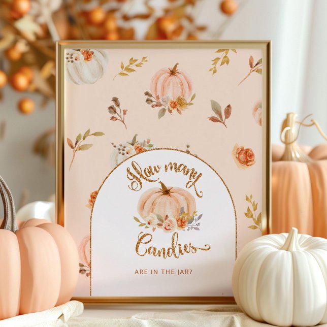 Fall floral gold foil pumpkin how many candies poster (Creator Uploaded)