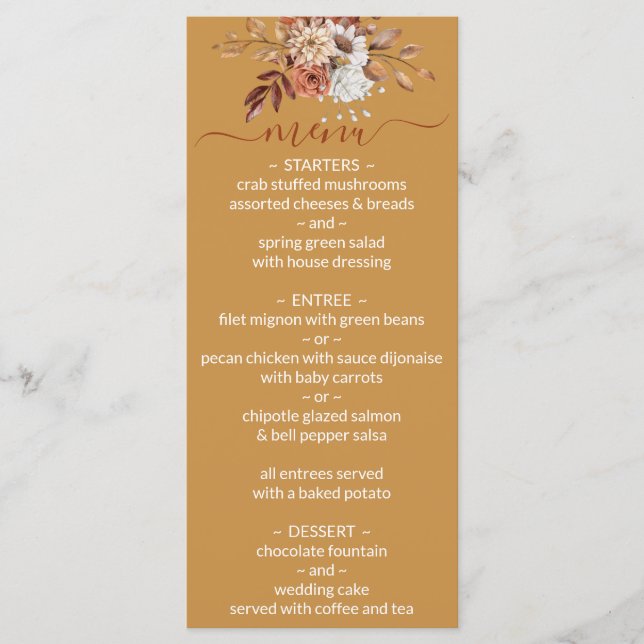 Fall Floral Gold Wedding Menu (Front)