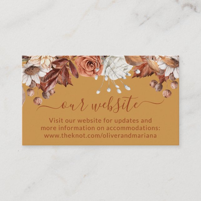 Fall Floral Gold Wedding Website Enclosure Card (Front)