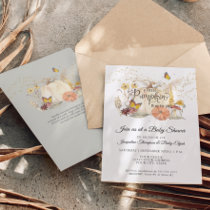 Fall Floral Gold White Pumpkin Sage Baby Shower Invitation