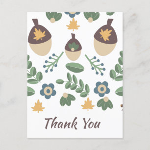 Fall Floral Greenery Leaves Acorns Thank You Postcard