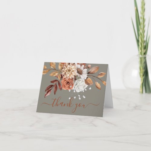 Fall Floral Grey Thank You Card