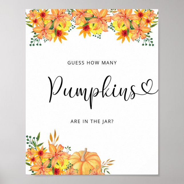 Fall floral guess how many pumpkins poster (Front)