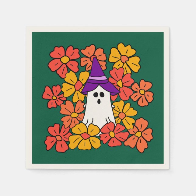 Fall Floral Halloween Ghost  Napkins (Front)