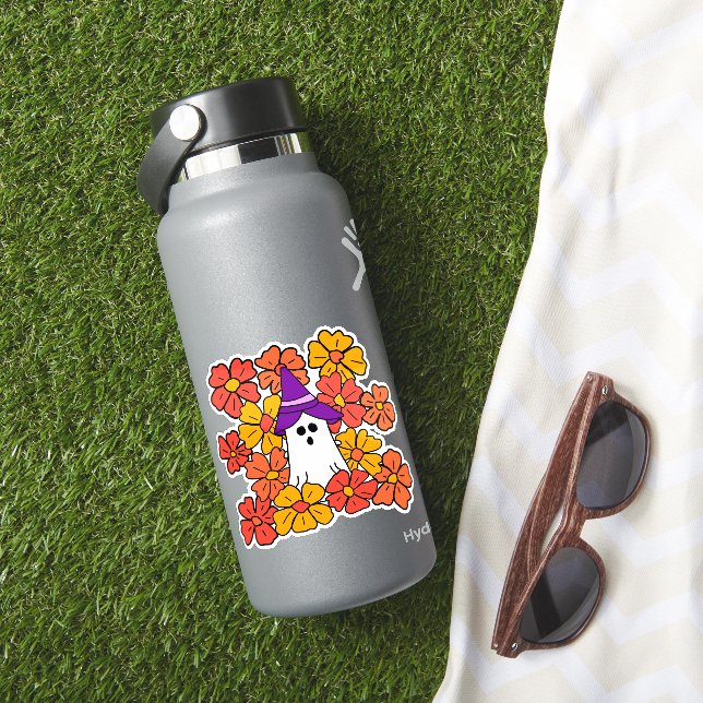 Fall Floral Halloween Ghost  Sticker (HydroFlask Insitu)