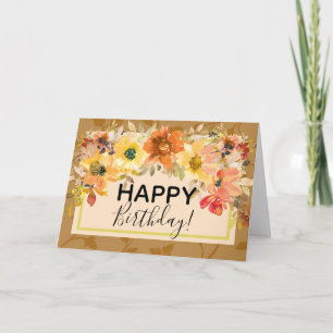 Fall Floral Happy Birthday Greeting Card