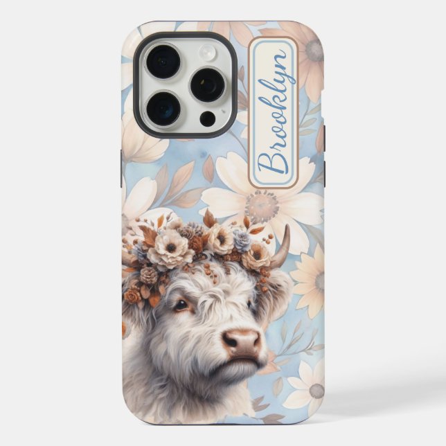 Fall Floral Highland Cow Iphone Case (Back)