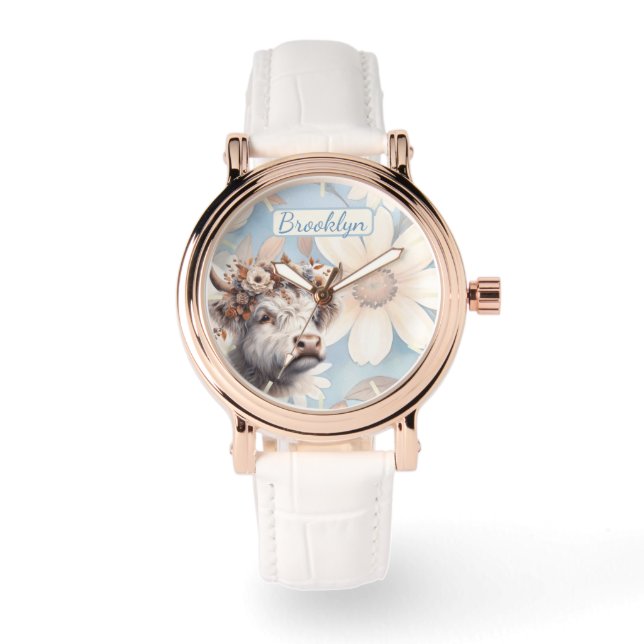 Fall Floral Highland Cow Watch (Front)