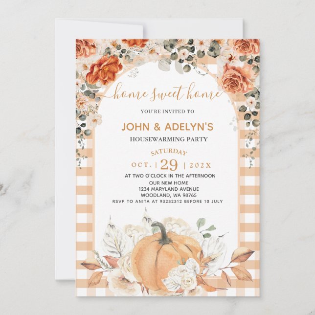 Fall Floral Home Sweet Home House Warming Party Invitation (Front)