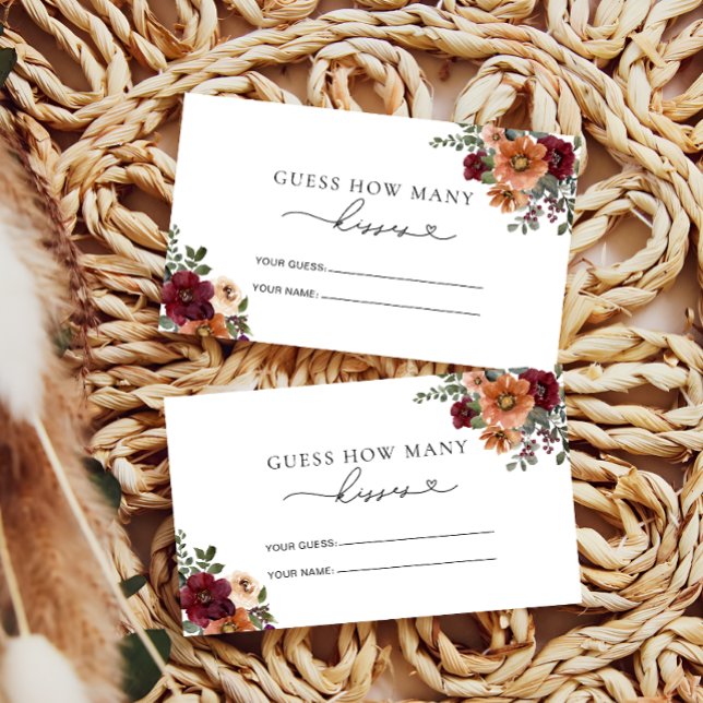 Fall Floral How Many Kisses Bridal Game Enclosure Card (Creator Uploaded)