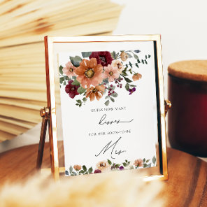 Fall Floral How Many Kisses Bridal Shower Game Poster